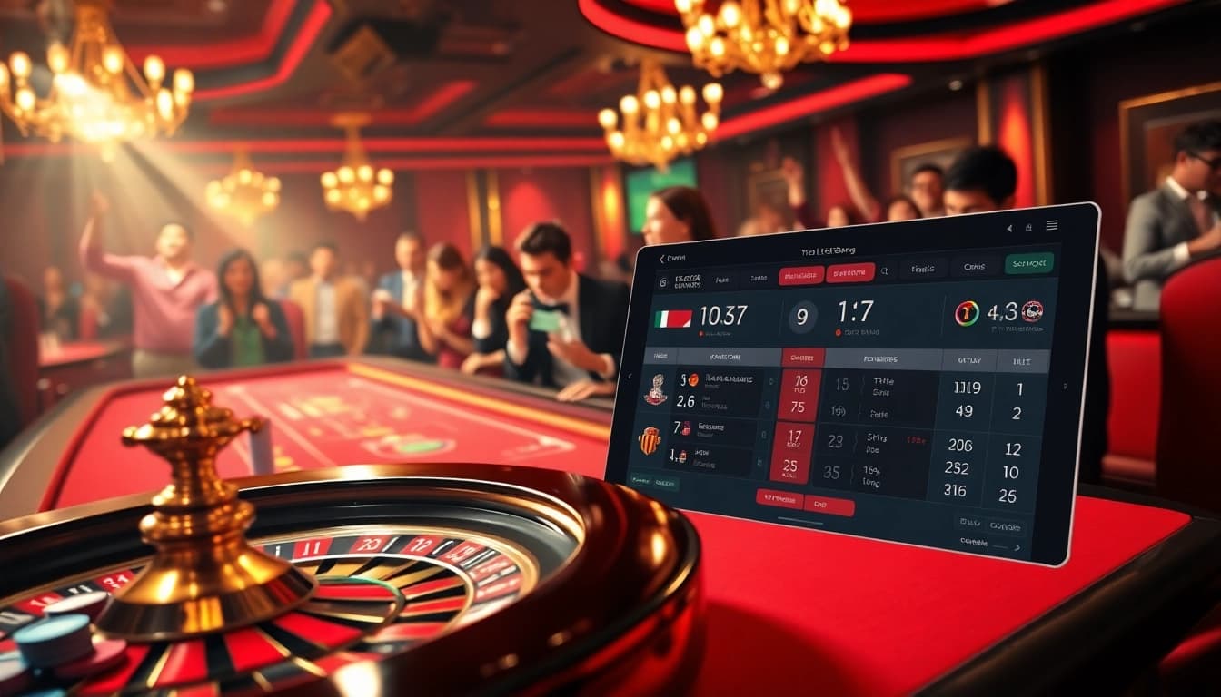 Experience thrilling tỷ lệ kèo bóng action with vibrant casino tables and excited gamblers.