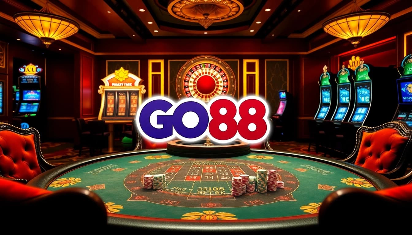 Experience the thrill of GO88 in a luxurious casino setting with poker and slot games.