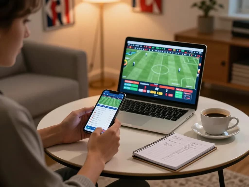 Engaging with the keonhacai app while analyzing sports betting strategies during an exciting match.