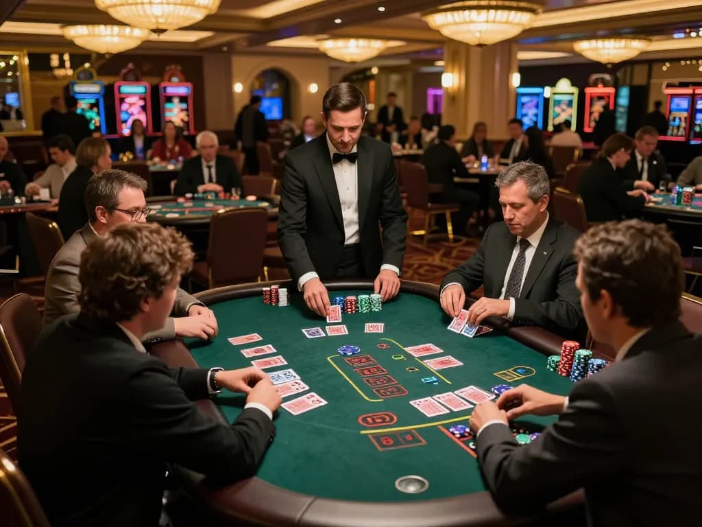 Players enjoying a thrilling blackjack game at gamebaidoithuong8 casino, showcasing strategic action and engagement.