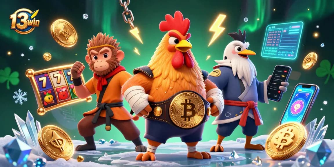 Join the action at 13win with this dynamic casino scene featuring vibrant characters and engaging gambling elements.