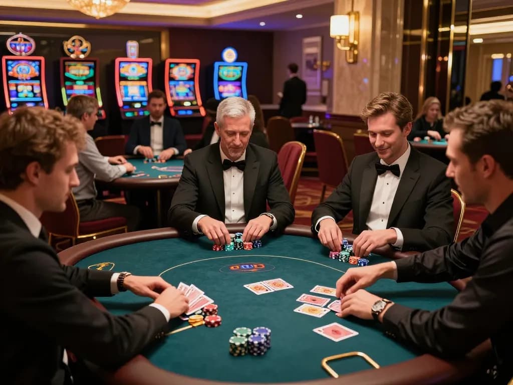 Players enjoying poker at TR88 with vibrant chips and cards under elegant lighting.