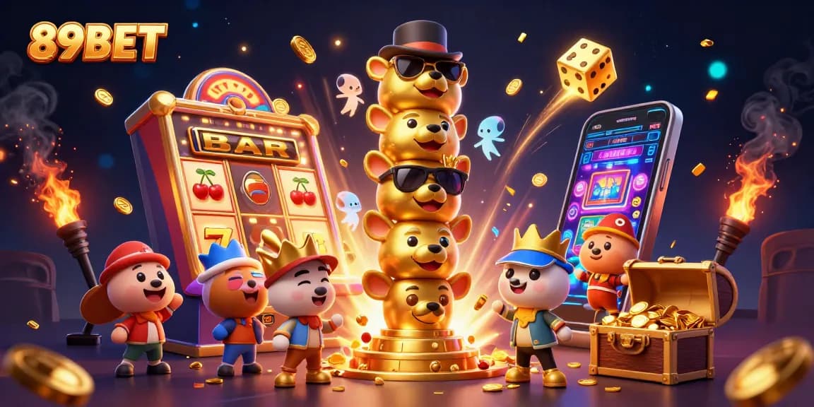 Engage with the exciting world of 89BET through vibrant 3D illustrations of dynamic casino action.