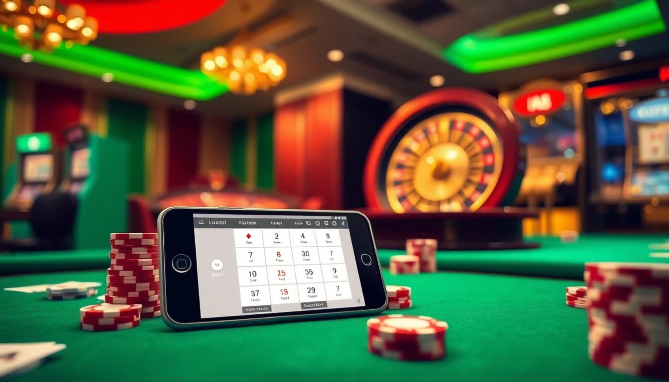 Experience the excitement of LC88 casino with vibrant gaming tables and poker chips.