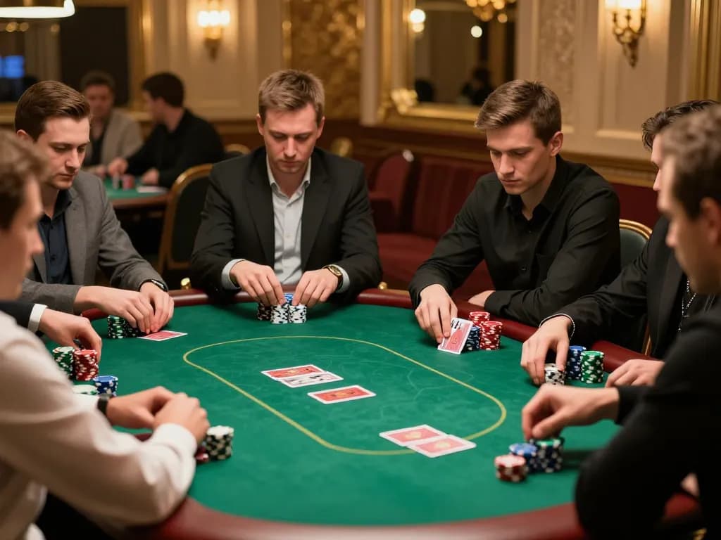 Players engaged in a high-stakes poker game at 888top, showcasing strategic gameplay.