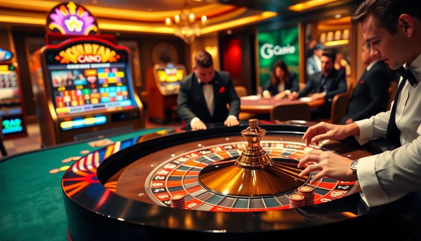 Exciting casino atmosphere featuring roulette and poker tables from https://gg888.info/ with vibrant players.