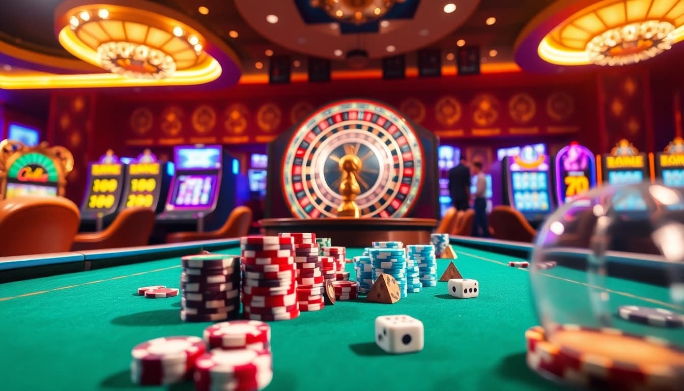 Experience the excitement at https://tr88games.com/ with vibrant casino tables, roulette wheels, and lively players enjoying thrilling games.