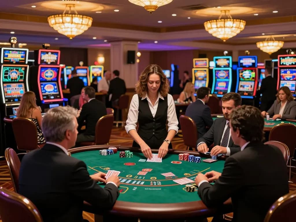 Players enjoying blackjack at 23winn's upscale casino with vibrant atmosphere and dynamic gameplay.