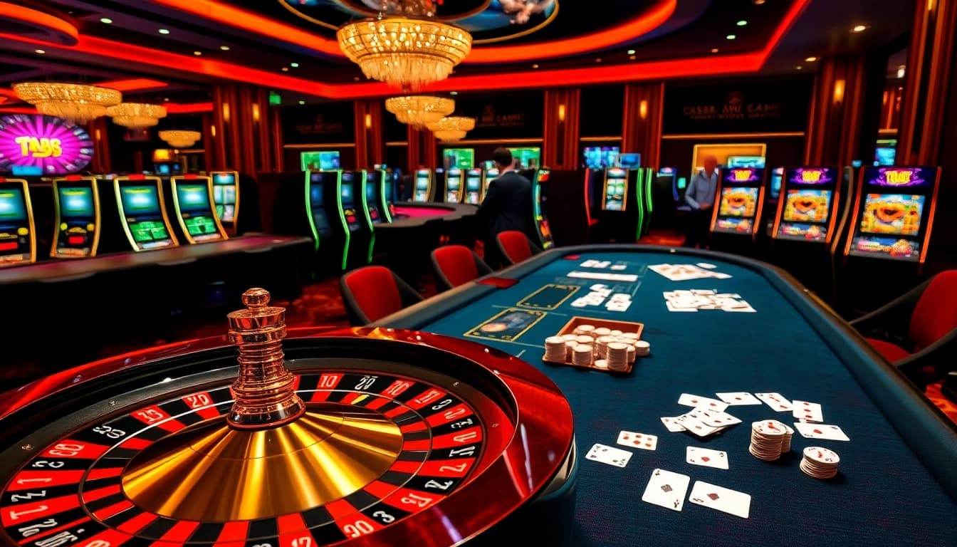 Excitement at rr88.com with dealers and casino tables, showcasing thrilling gambling experiences.
