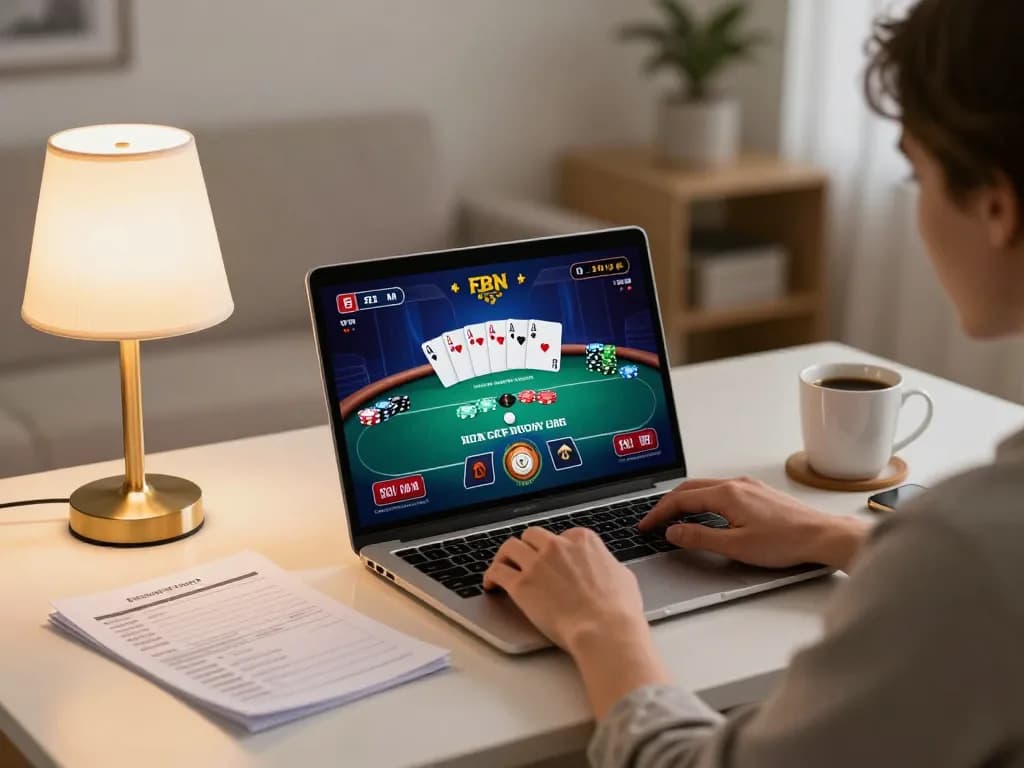 Engaged player using LV88 online casino platform on a laptop at a modern home setup.