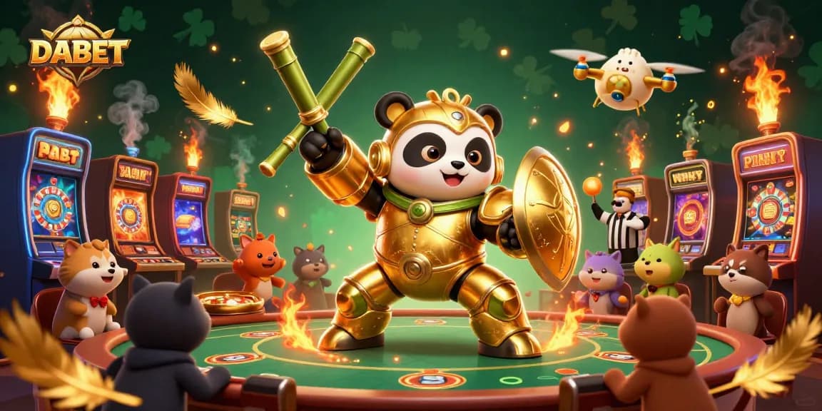 DABET leads you into a vibrant 3D casino arena filled with excitement and gold, showcasing thrilling games.