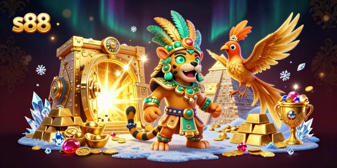 S88 players win big in an enchanting casino scene filled with treasures and vibrant colors.