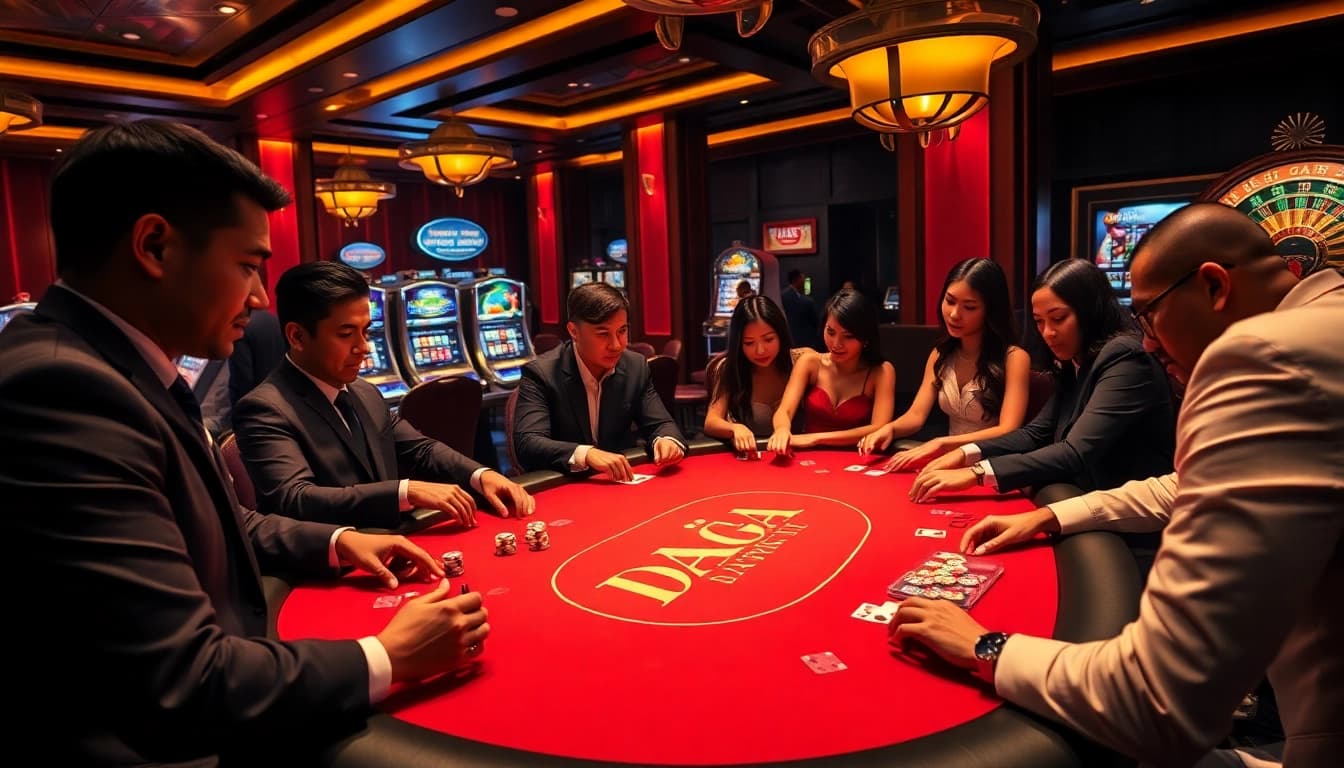Players engaging in an exciting game of poker at the DAGA casino table.
