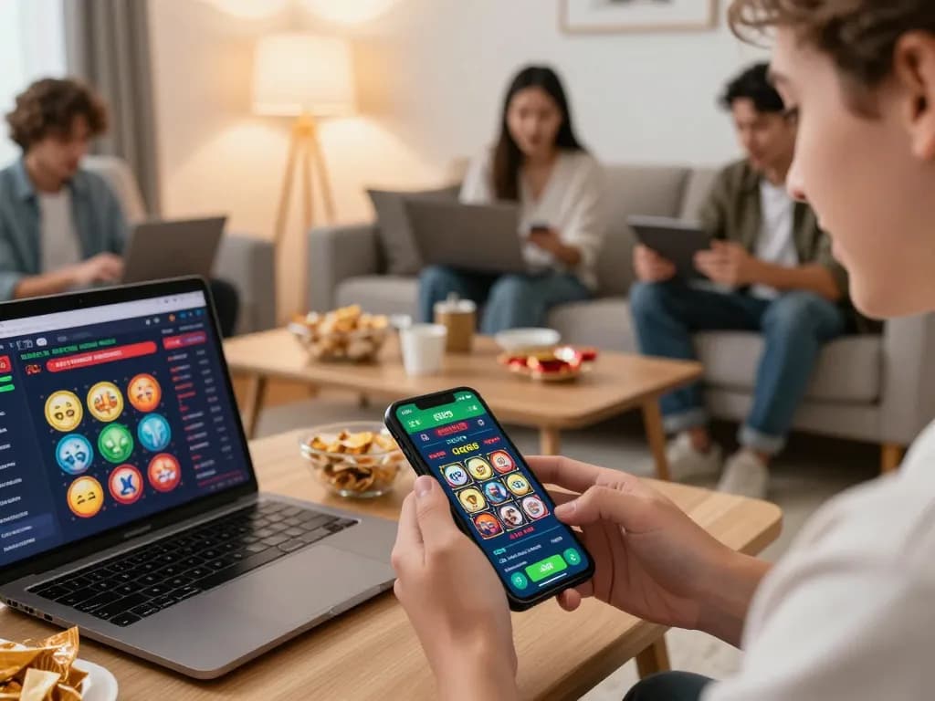 Player enjoying qq88 gaming on smartphone in a cozy, inviting home environment.