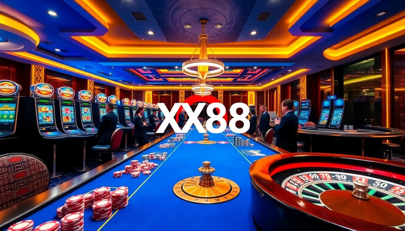 Players enjoying exciting gaming action at XX88's modern casino table.