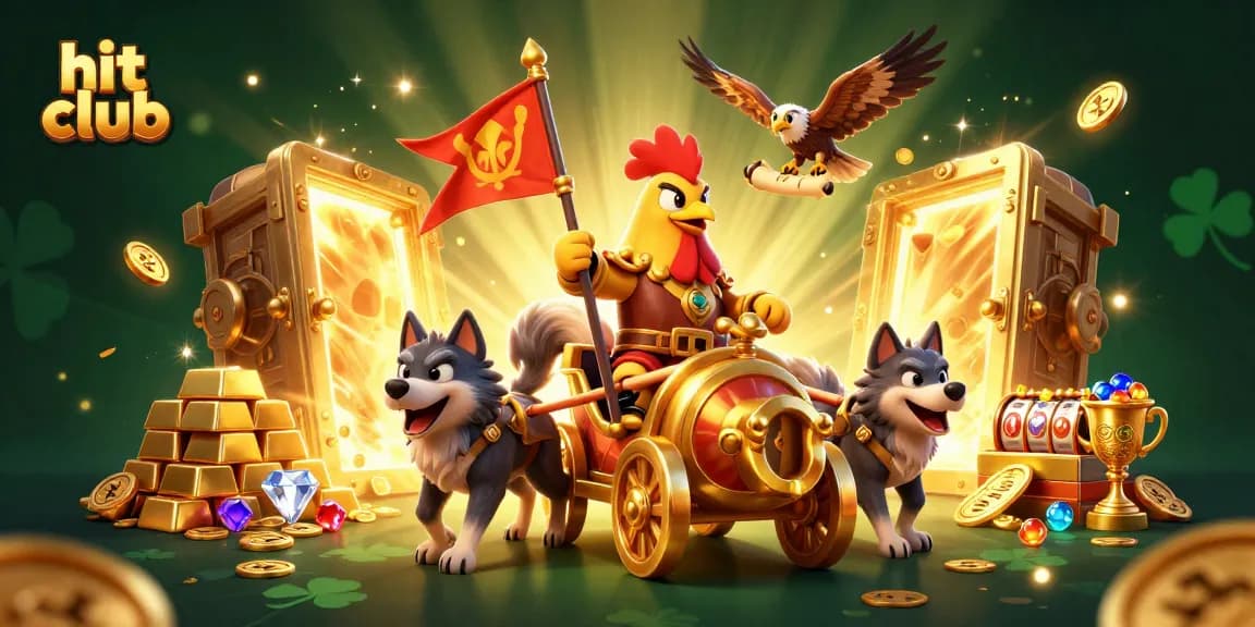 Engage with hit club's thrilling experience featuring a rooster warlord and treasures in a casino setting.