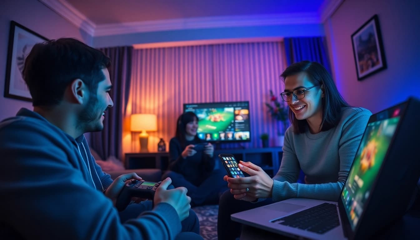 Engaging scene of users enjoying online gaming at https://sonclub.baby/ showcasing the app's vibrant interface.