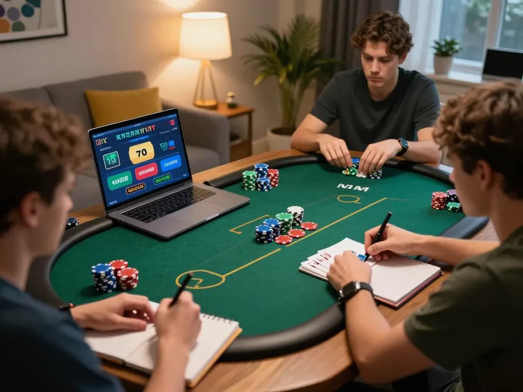 Engaged player in online poker at home using go 88 app for strategic betting and gameplay analysis.