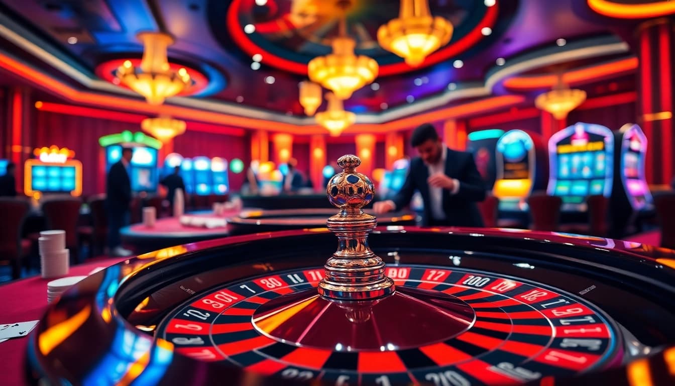 Experience the excitement of gambling at https://xx88.day/ with a vibrant casino scene featuring roulette and players.