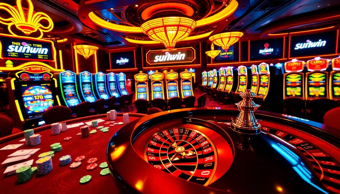 Experience the thrill of the sun win casino with vibrant gaming tables and luxury elements.