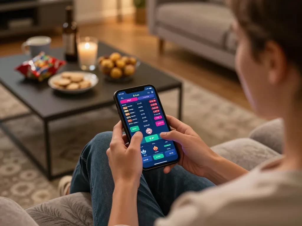Engaging moment on nhà cái rr88 mobile app, user placing strategic bets from home atmosphere