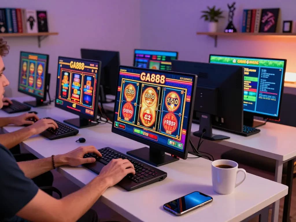 Engaging gameplay on GA888 online casino with vibrant slot machine interface and focused player.