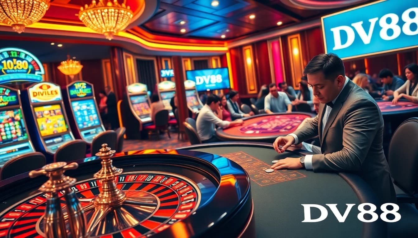 DV88 gaming experience showcasing an exciting roulette game with vibrant colors and chips.