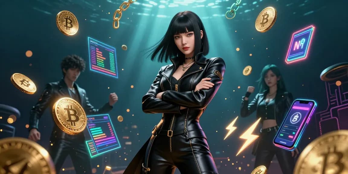 Experience the vibrant gambling world with 88ma, featuring a photorealistic Asian woman amidst Bitcoin and Ethereum coins in 3D.