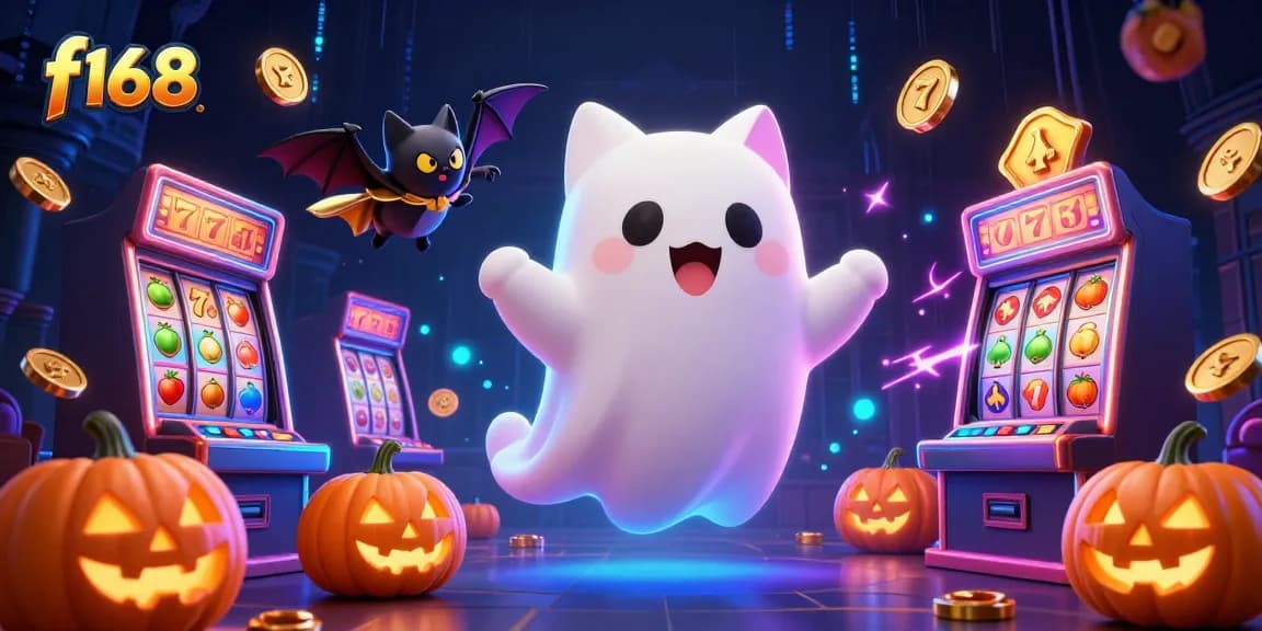 Win big at f168 with a dynamic ghost cat and vampire bat in a haunted casino.