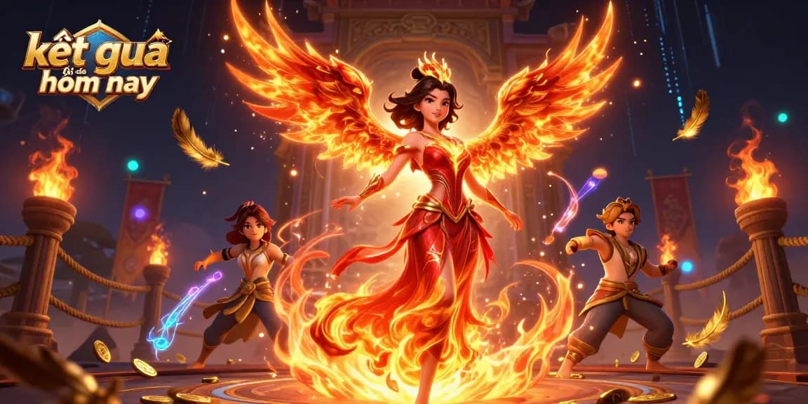 Engage in thrilling action with kết quả bóng đá hôm nay, featuring a stunning fiery woman and her phoenix companion.