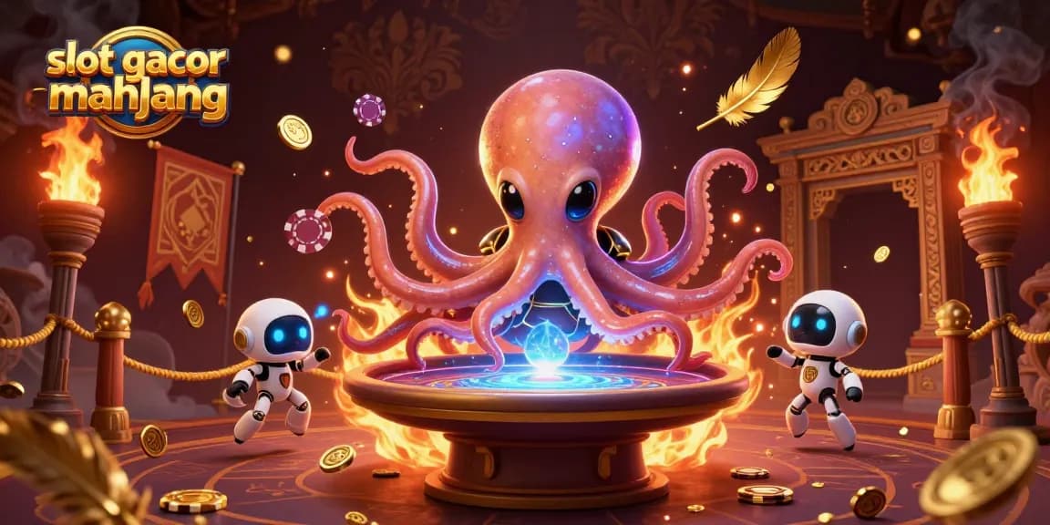 Engage in the thrilling world of slot gacor mahjong with an alien octopus at a holographic poker table.