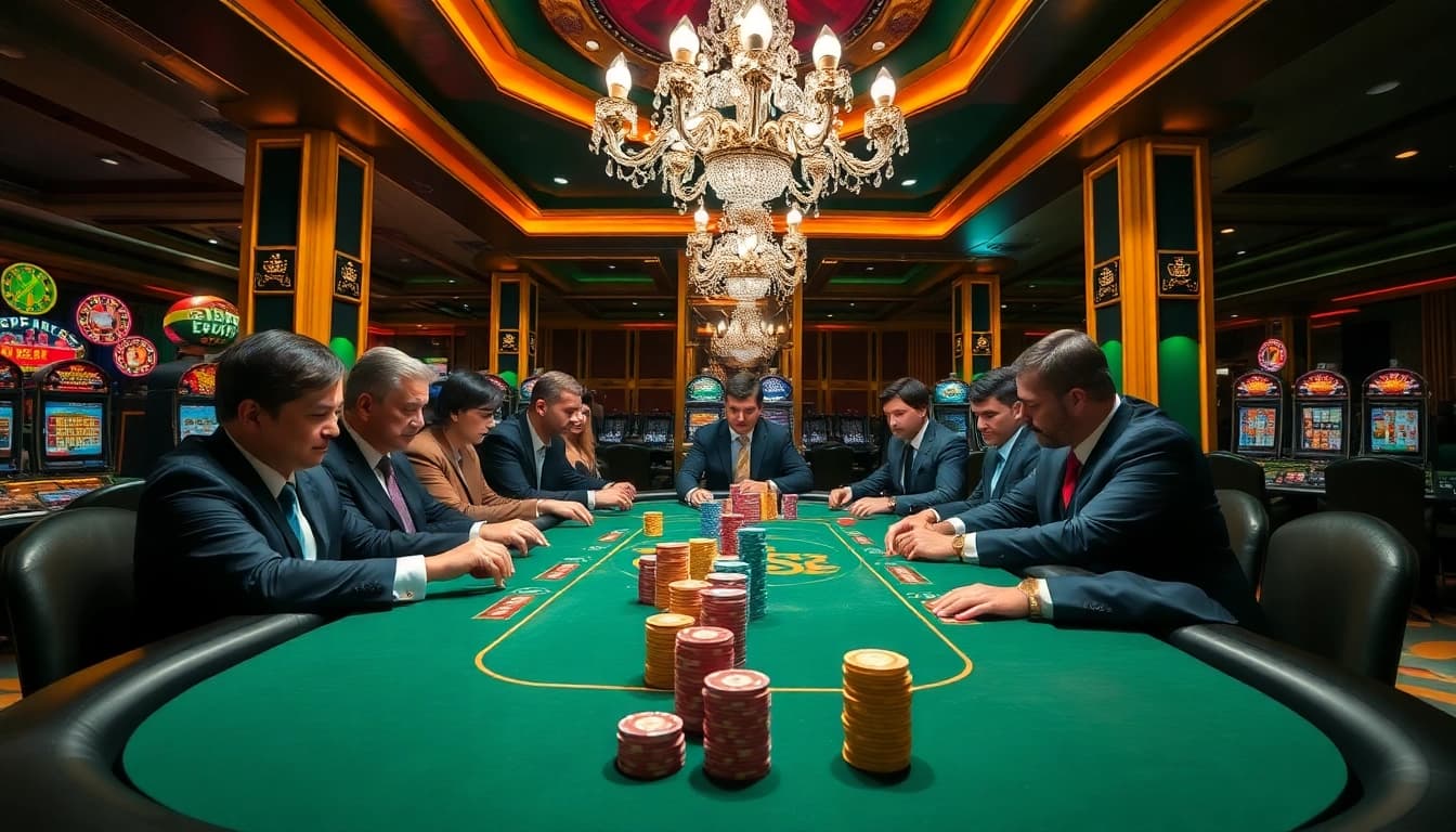 Engage in thrilling poker action at https://mubet.me/ with vibrant chips and a luxurious casino ambiance.