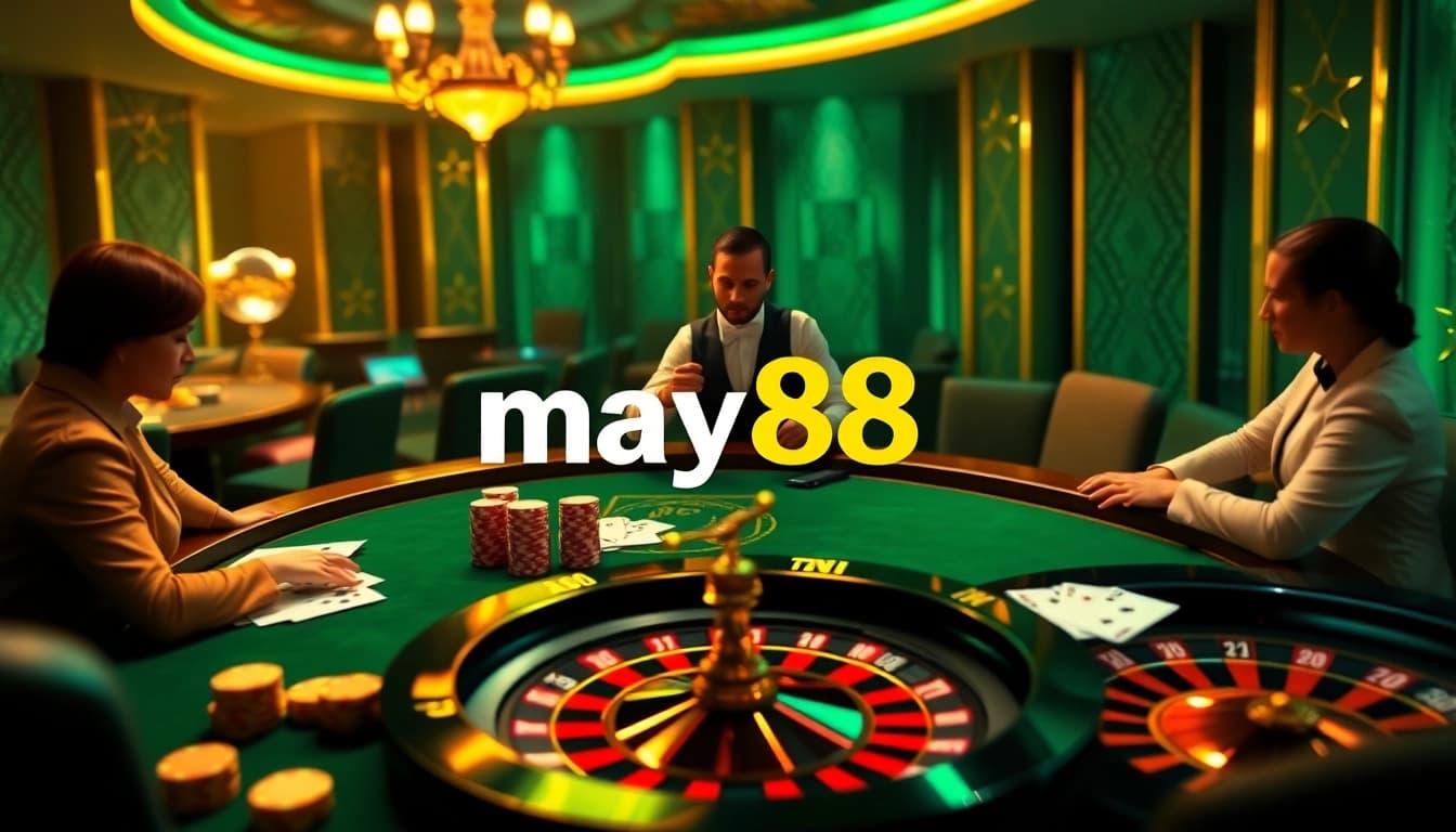 Players enjoy a thrilling poker game at may88's distinguished online casino.