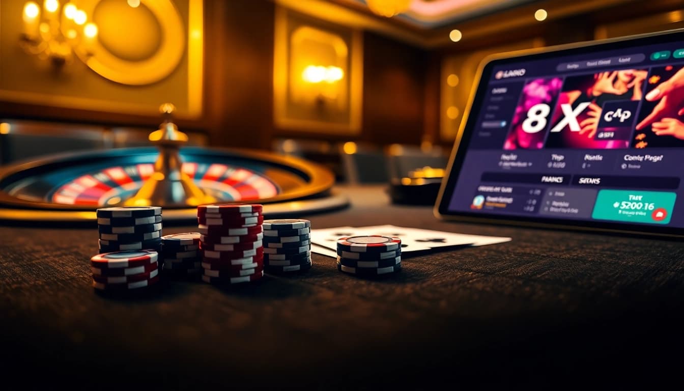 Experience the excitement of gambling at https://8xx.golf/ with a luxurious casino scene featuring poker and roulette.
