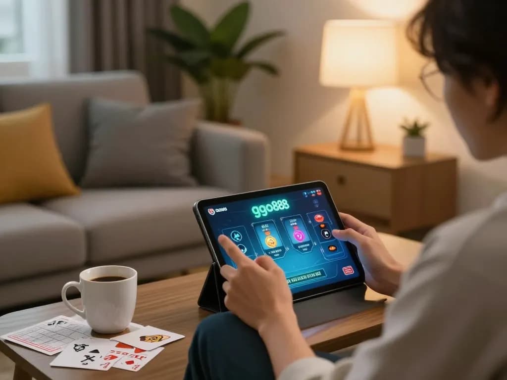 Engaging in game go88 while enjoying a cozy home environment with gaming strategy notes and warm lighting.