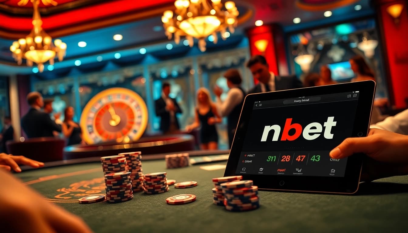 Experience the thrill of high-stakes gaming at nbet net with a stylish poker table and engaging players.