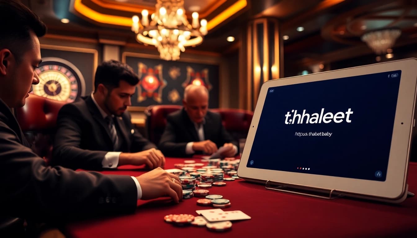 A thrilling poker game with vibrant chips and cards at https://thabet.baby/, showcasing the excitement of casino gambling.