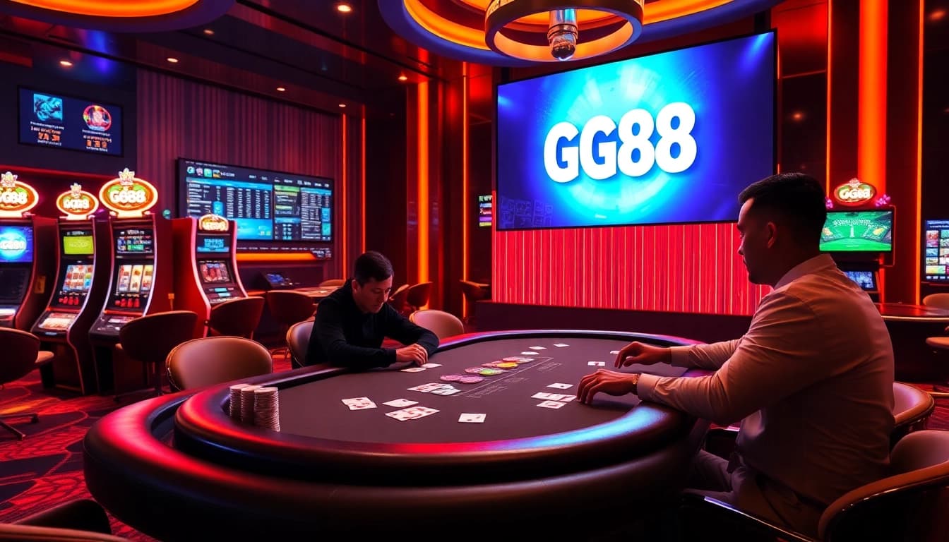 Engaging gaming at GG88 online casino with vibrant poker tables and thrilling action.