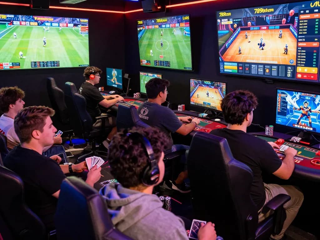 Engaging scene of players at 789bet com enjoying online sports betting and casino games in a dynamic gaming environment.