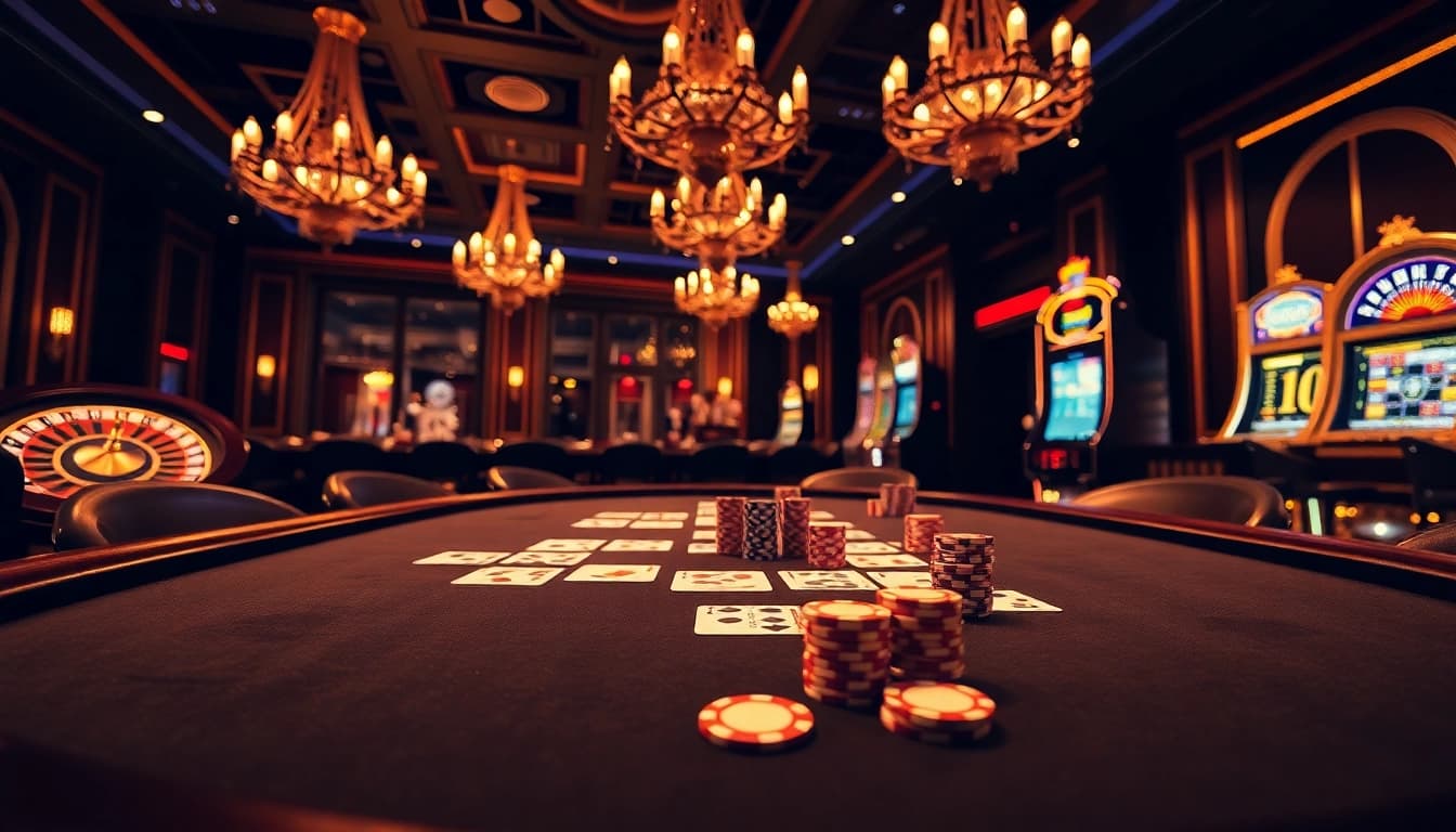 88aa poker table with colorful chips and cards in a luxurious casino setting