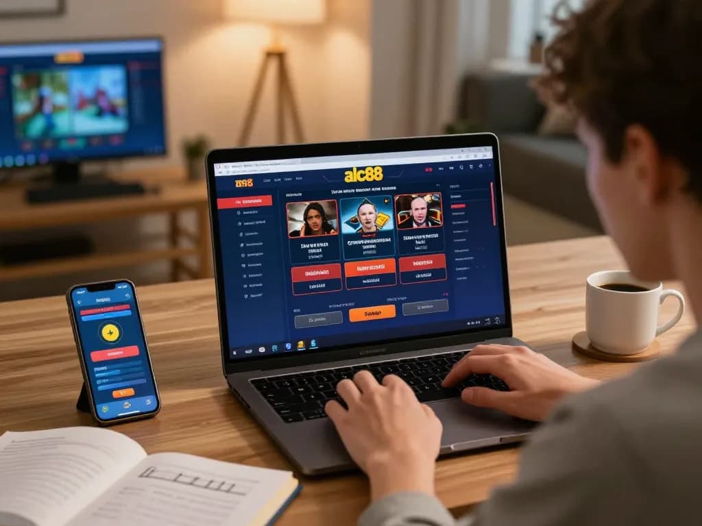 View of a player immersed in alc88 online casino gaming, showcasing strategy notes and betting tools