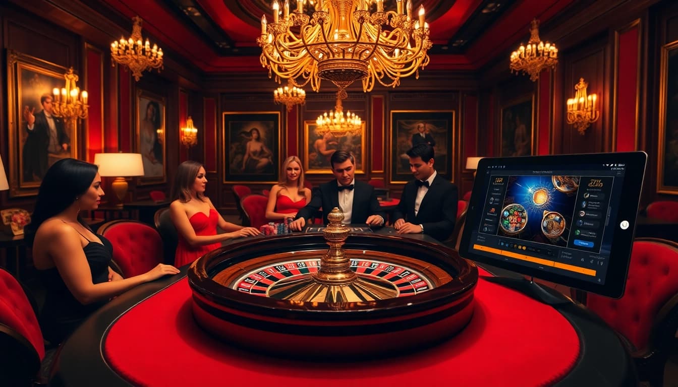 Exciting casino atmosphere with roulette table and players enjoying 12nk88.com gaming experience.