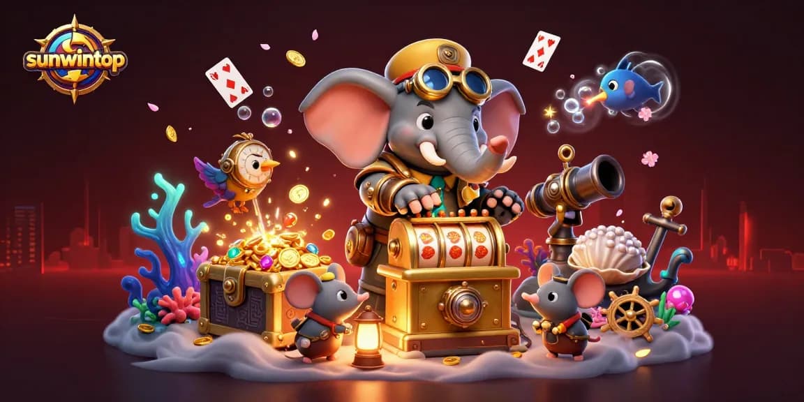 Spin to win at sunwintop's vibrant slot machines surrounded by golden treasures and magical elements.