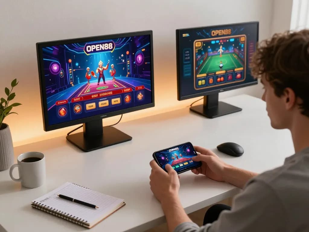 Engaging with the OPEN88 casino app on a smartphone, showcasing a dynamic online gaming experience.