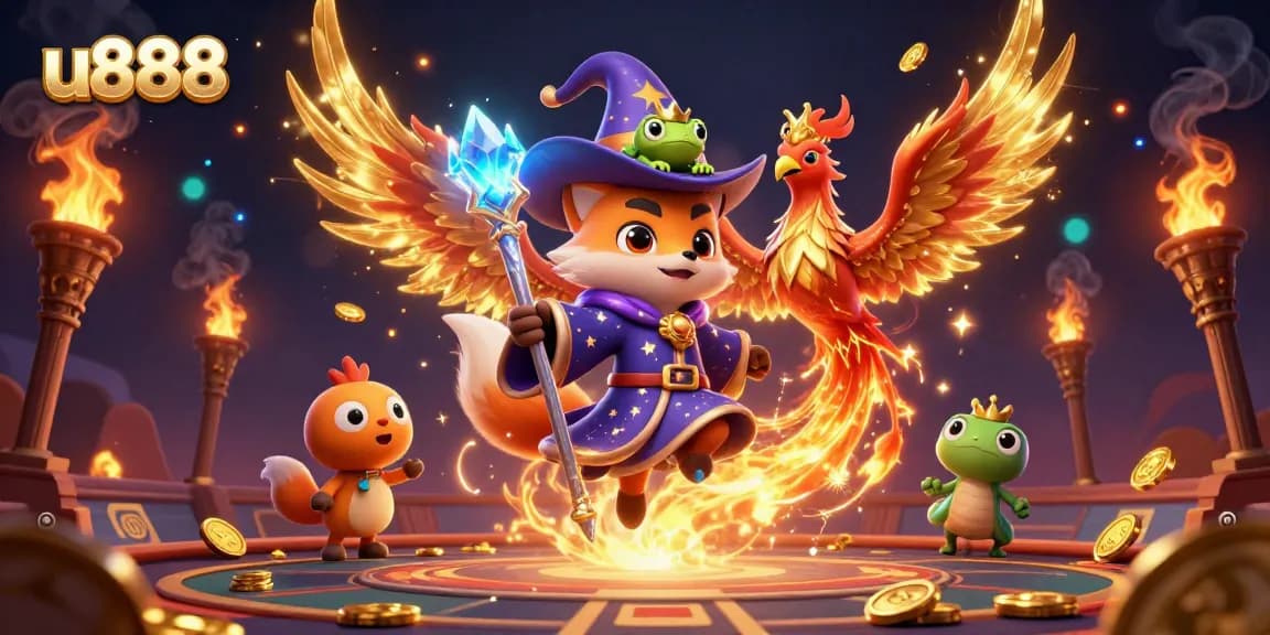 Win big with u888 as the mystical wizard fox and phoenix summon fiery fortune in a thrilling betting scene.