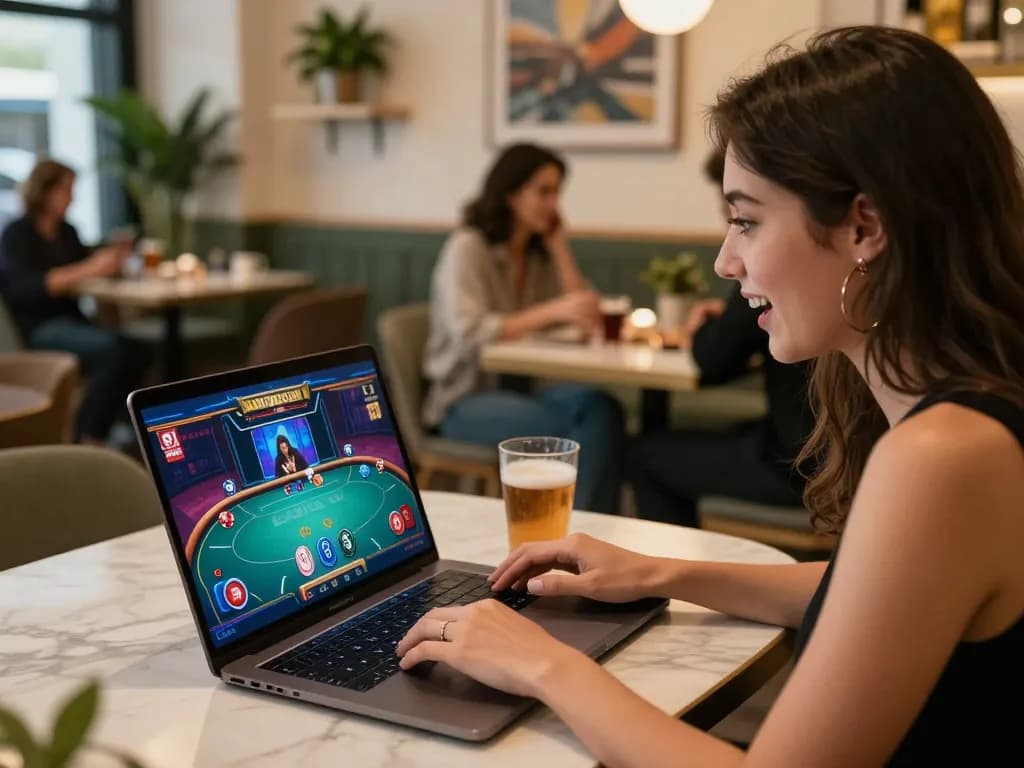 Engaging online poker gameplay on a laptop showcasing sunwin, illustrating focus and strategy.