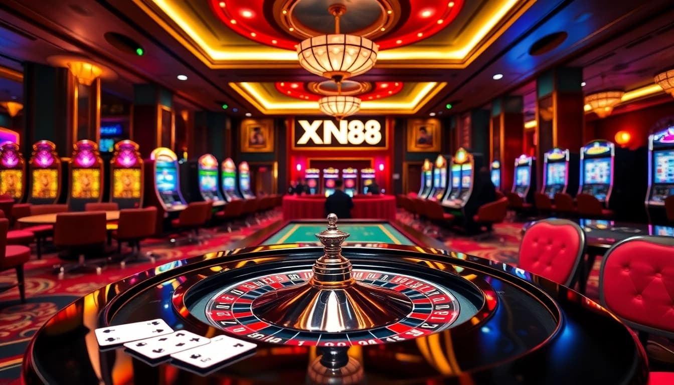 Players engaging in an exciting game at XN88 casino with roulette and poker chips.