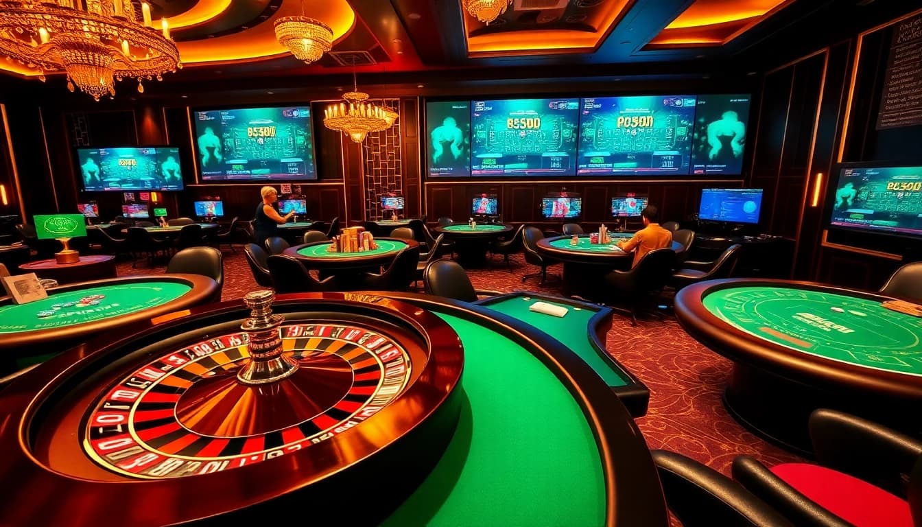 Win big at https://888p.se.net/ with an exciting casino scene featuring roulette and poker tables.