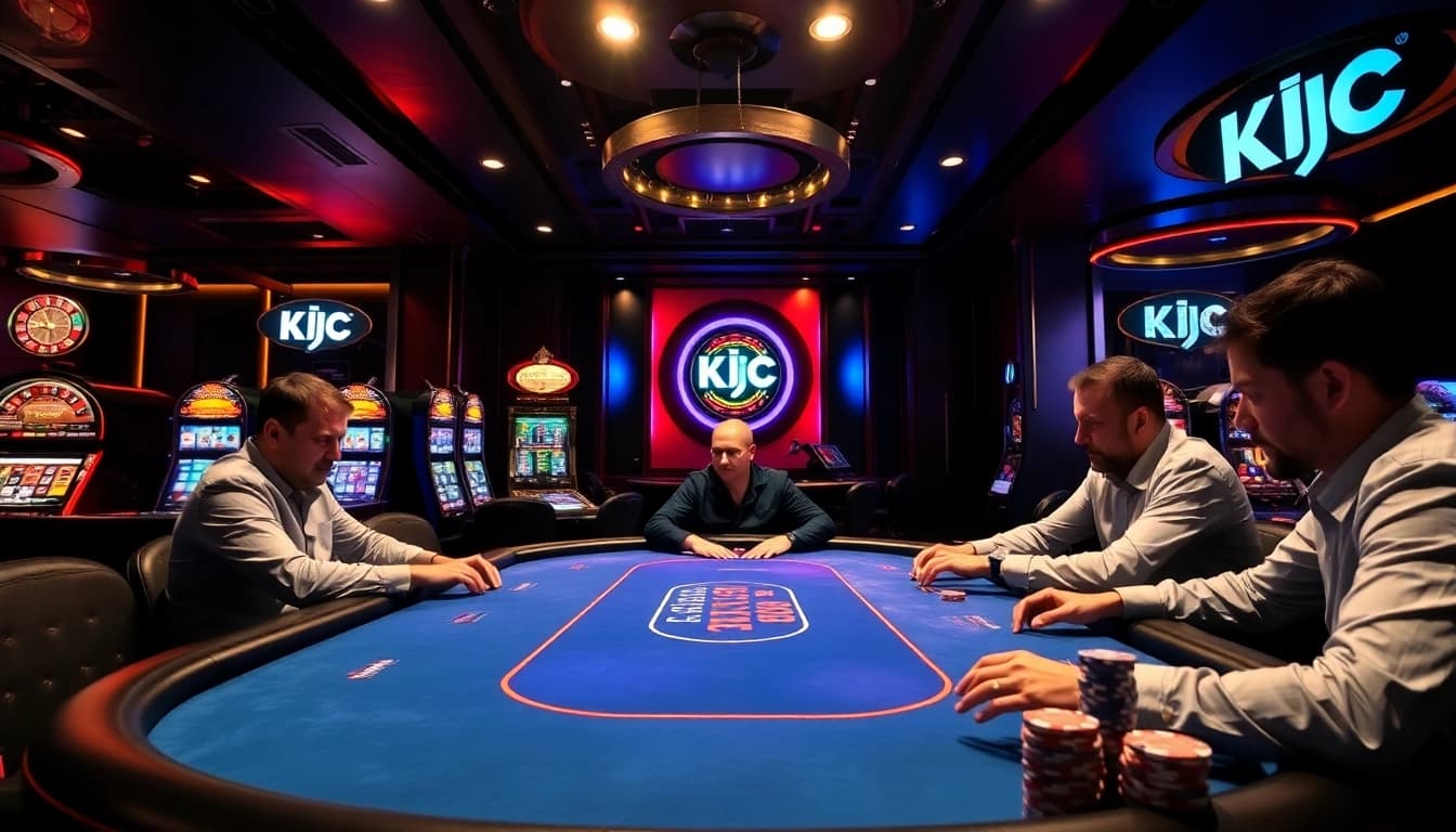 KJC players enjoying a thrilling poker game at a luxurious casino table