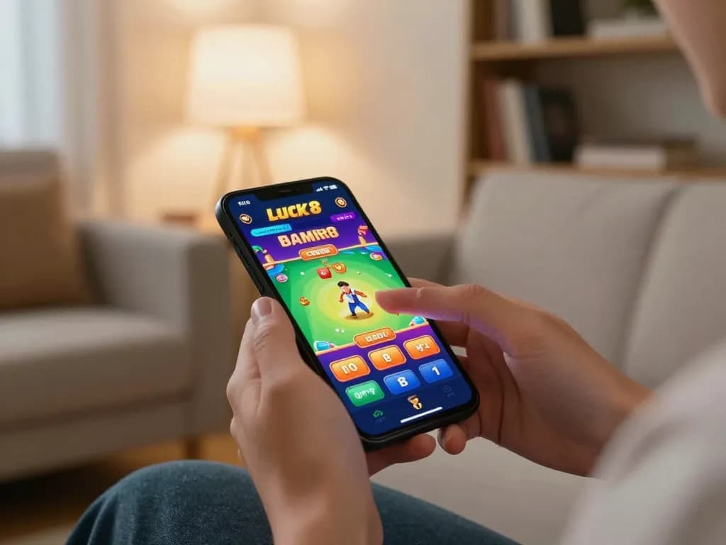 Experience thrilling gameplay on the Luck8 mobile app with dynamic game interface in a cozy home setting